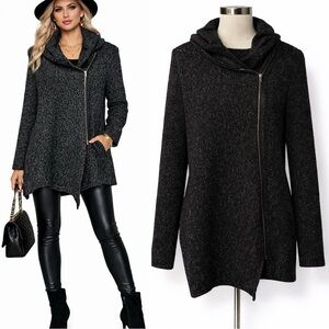 H&M | NWOT Charcoal Cowl Neck Asym Zip Coat/Jacket (size L)